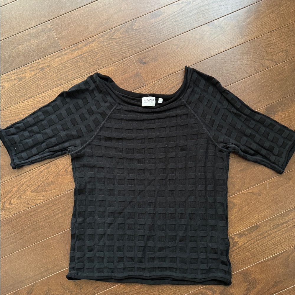 Armani Collezioni Black Textured Short Sleeve Top
